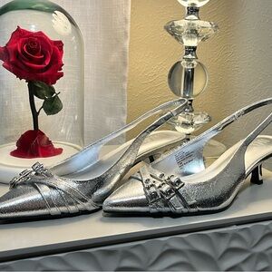 INC International Concepts Silver Kitten Heels